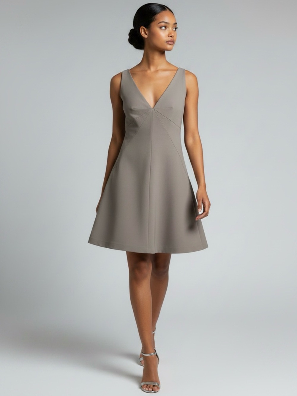 J. Crew Gray V-Neck Midi Dress
